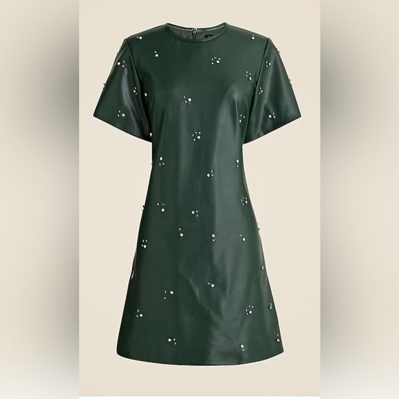 NEW J.Crew Collection Army Green Faux Leather Embellished Mini Dress Size 2 - Picture 2 of 14